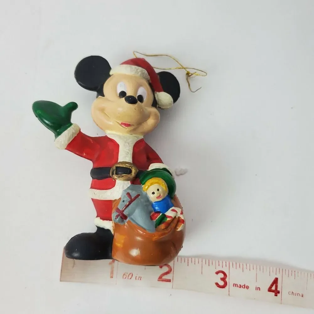 Vintage 80s Mickey Mouse Santa‎ Christmas Ornaments Walt Disney 4